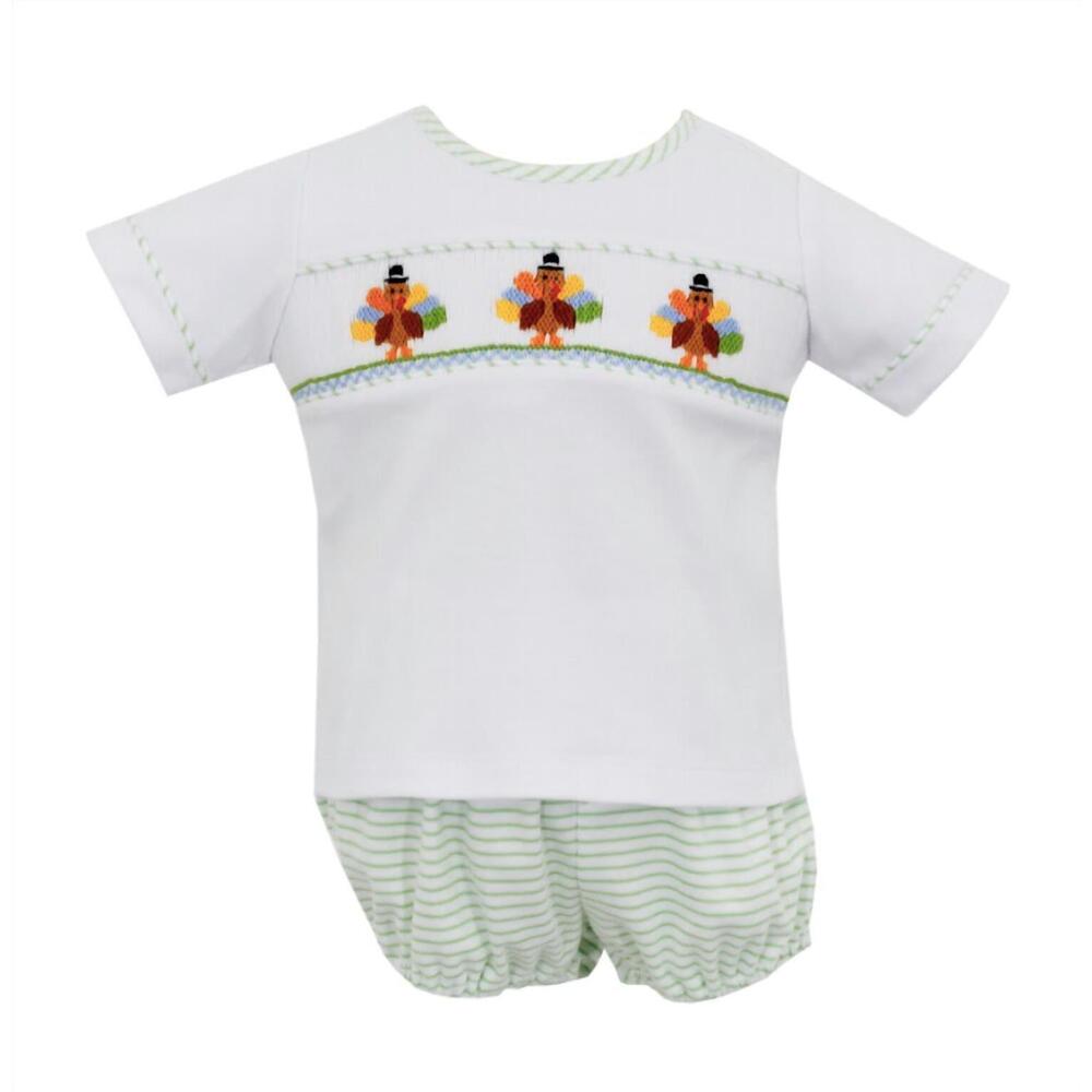 NEW PETIT BEBE girls turkey diaper set in green stripe